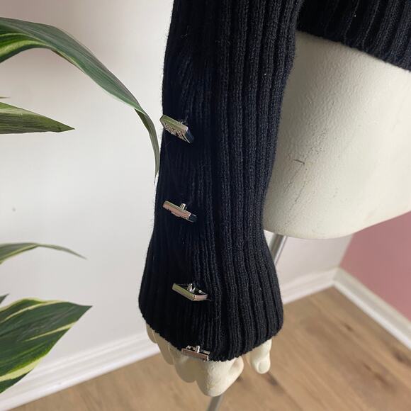 Giuseppe di Morabito Black Cold Shoulder Chain Sweater Top - Picture 5 of 8